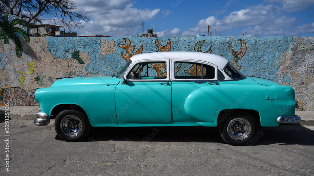 Vintage car parked at roadside, Fusterlandia, Jaimanitas, Playa, Havana, Cuba