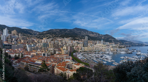Panoramic view of Monte Carlo harbour in Monaco. Azur coast. Port Hercule in Monaco.