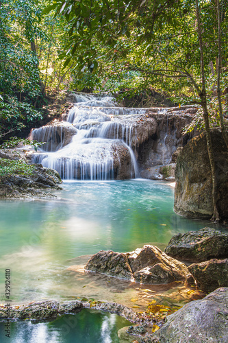 Erawan waterfall in the rainforest