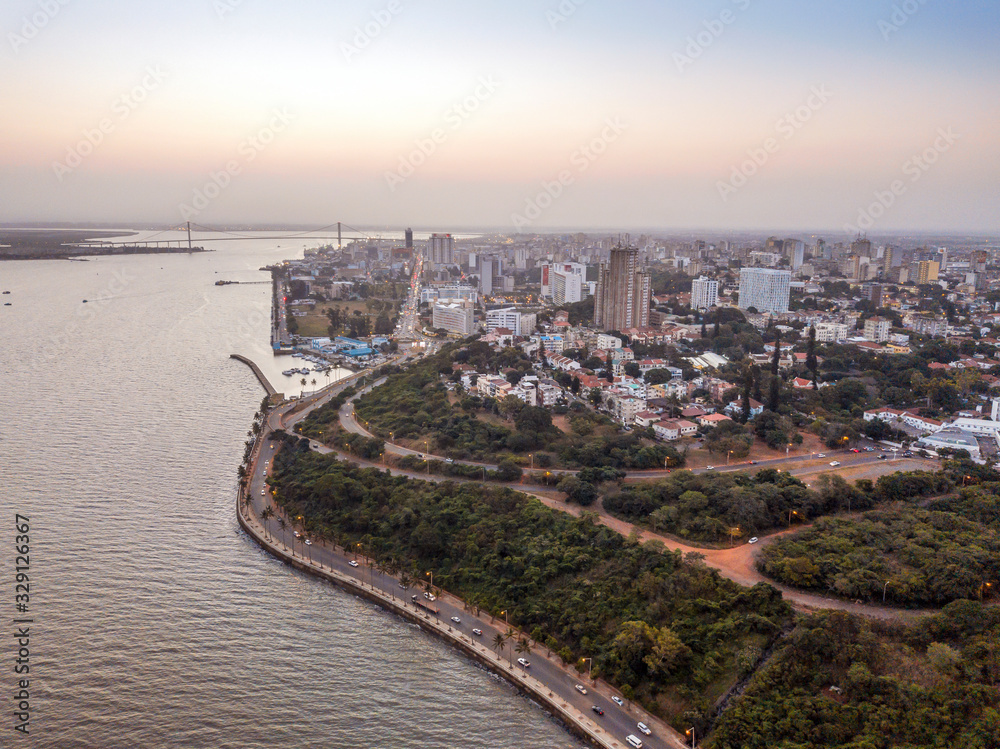 Aerial view of beautiful coast of Maputo, Costa do Sol, Mozambique
