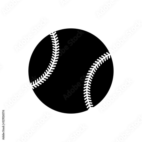 Vector black baseball ball icon. Game equipment. Professional sport, classic ball for official competitions and tournaments. Isolated illustration.