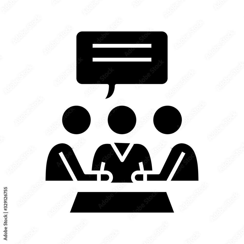 Team discussion black icon, concept illustration, vector flat symbol, glyph sign. Team discussion black icon, concept illustration, vector flat symbol, glyph sign.