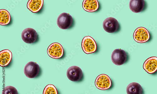 Colorful fruit pattern of fresh passion fruits