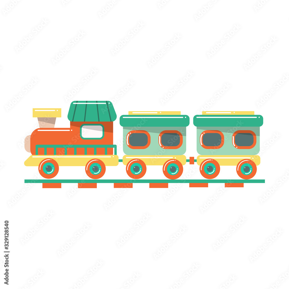 Cute green toy train for children. Vector illustration isolated on white background Cute green toy train for children. Vector illustration isolated on white background