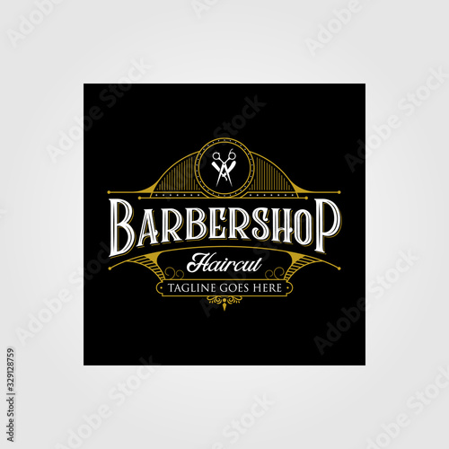 Barbershop vintage logo design. Vintage lettering premium illustration on dark background.