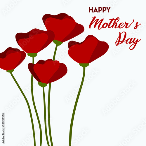 Happy Mother s Day greeting card. Flat style hand drawn poppy flowers. Vector illustration can be used for invitation  greeting card  poster  flyer  banner etc. Mother s Day.