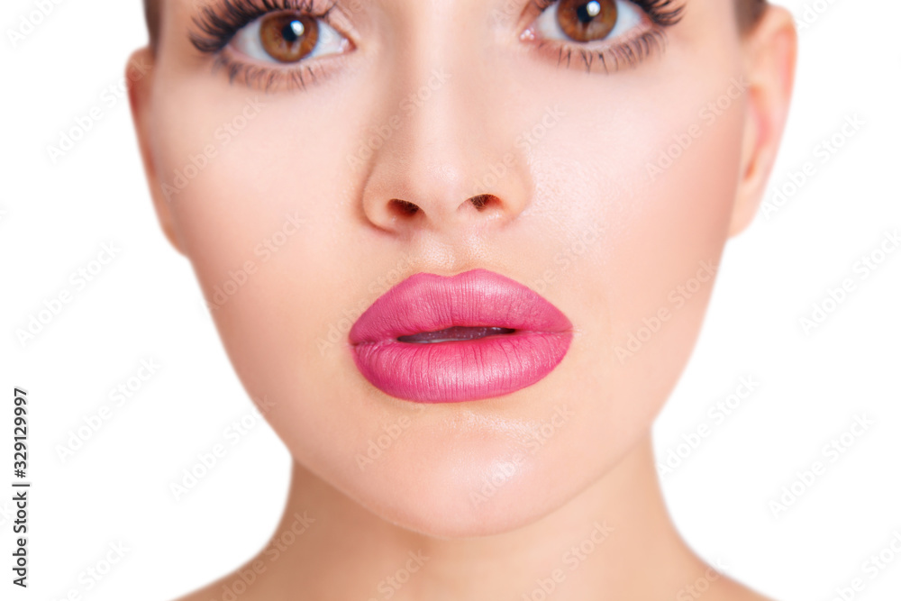 Beautiful natural lips with pink color lipstick. Beautiful natural lips with pink color lipstick.