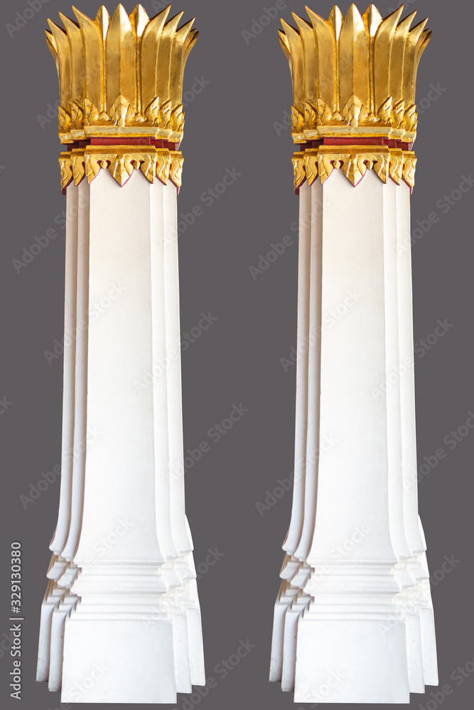 Ancient pillars which have.Architectural elements of ancient buildings In traditional Thai style. Include cliping path. Ancient pillars which have.Architectural elements of ancient buildings In traditional Thai style. Include cliping path.