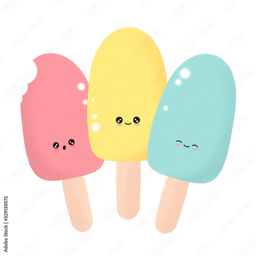 Cute lovely hand drawn cartoon character ice cream illustration set isolated on white background Cute lovely hand drawn cartoon character ice cream illustration set isolated on white background
