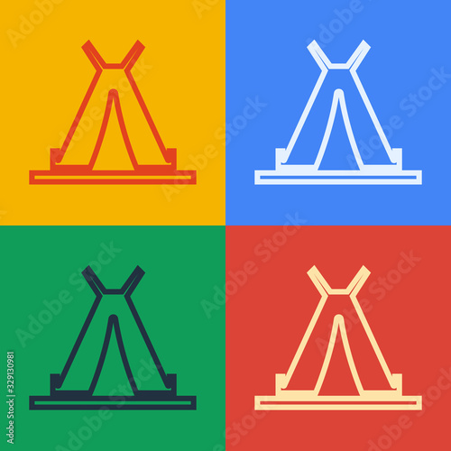 Pop art line Traditional indian teepee or wigwam icon isolated on color background. Indian tent. Vector Illustration