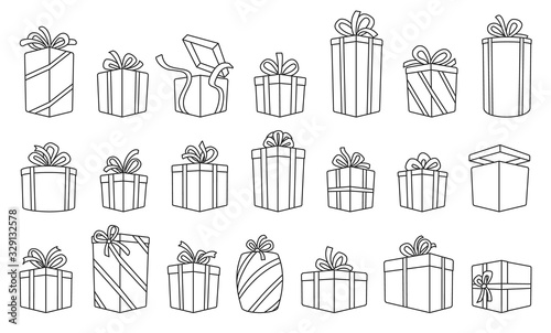 Gift box vector outline set icon. Illustration of isolated outline icon gift box with ribbon. Vector illustration set christmas present.