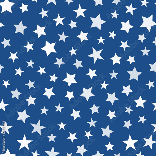 Seamless stars pattern on trendy blue color background