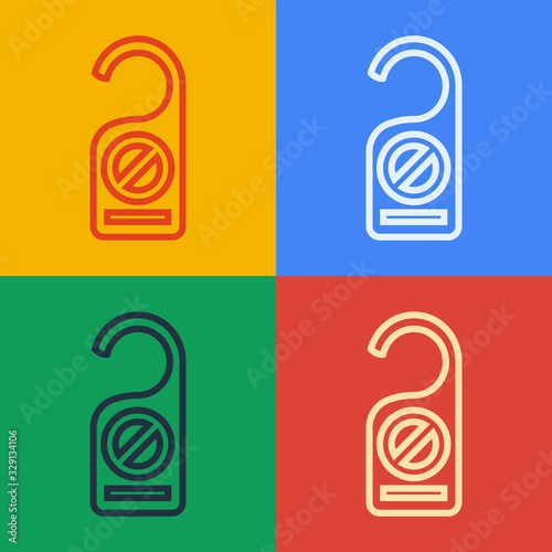 Pop art line Please do not disturb icon isolated on color background. Hotel Door Hanger Tags. Vector Illustration