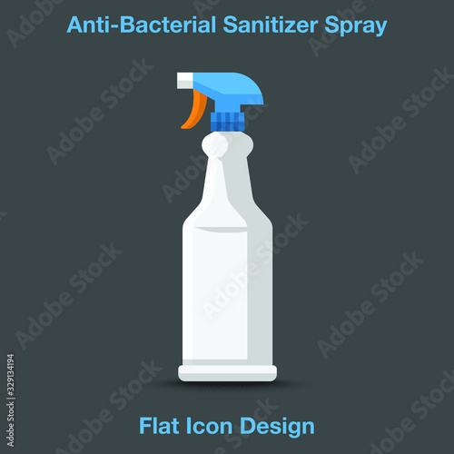 Anti-Bacterial Sanitizer Spray, Hand Sanitizer Dispenser, infection control concept. Sanitizer to prevent colds, virus, Coronavirus, flu. Spray bottle. Flat icon design