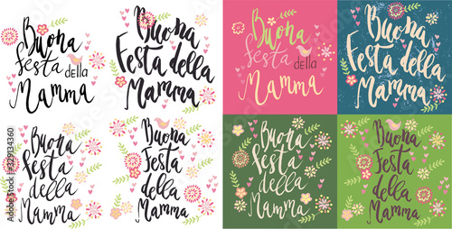 Handwritten vector lettering Buona Festa Della Mamma Happy Mother's day in Italian with flowers ornament isolated on white.