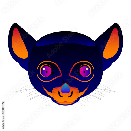 Abstract lemur head isolated on white. Graphic cartoon lemur portrait painted in imaginary colors for design card, invitation, banner, book, scrapbook, t-shirt, poster, sketchbook, album etc.