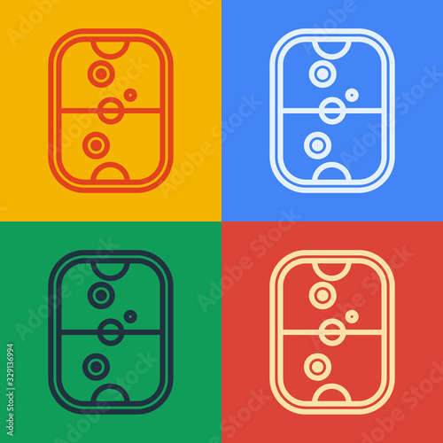 Pop art line Air hockey table icon isolated on color background. Vector Illustration