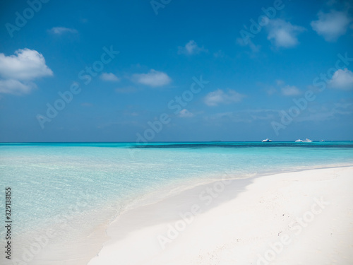 Tropical Beach with White Sand. Maldives Panorama. I © BooblGum