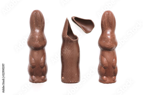 easter chocolate bunny on a white background