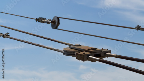 Suspension bridge cables, Drumheller, Red Deer River, Alberta, Canada