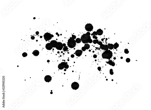 Black ink blots isolated on white background