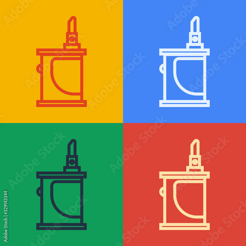 Pop art line Electronic cigarette icon isolated on color background. Vape smoking tool. Vaporizer Device. Vector Illustration