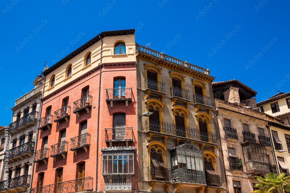 Beautiful architecture of the antique buildings around the square of the Poet Iglesias at Salamanca old city