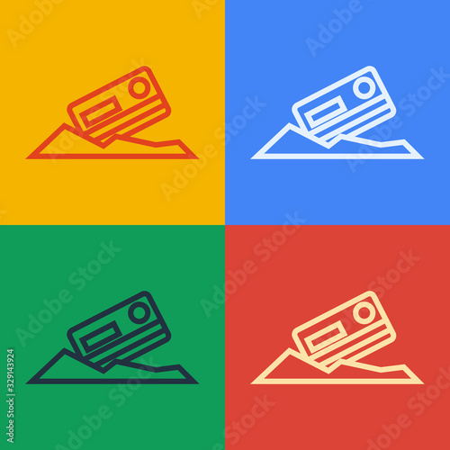Pop art line Cocaine and credit card icon isolated on color background. Vector Illustration