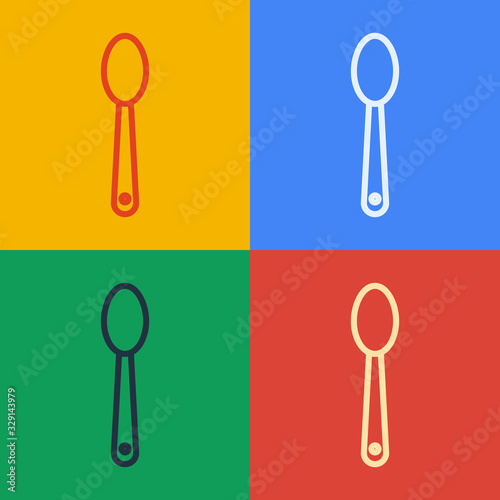 Pop art line Heroin in a spoon icon isolated on color background. Concept of drug addiction and dependence from the narcotic. Junkie lifestyle. Vector Illustration