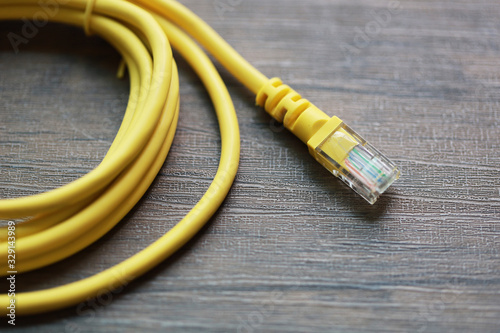Photography Lan cable connection network for router to computer, data connection for world w