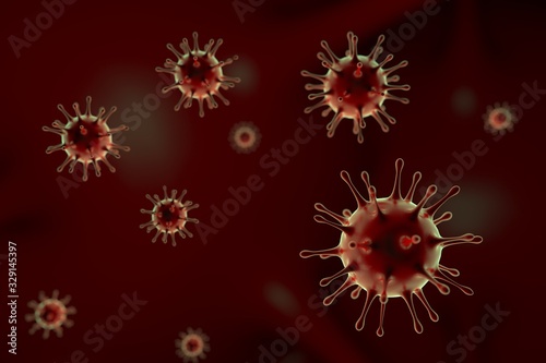 Medical 3d illustration infected with Coronavirus COVID-19, a respiratory cell virus influenza virus in China.