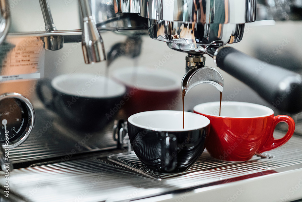 Close up image of espresso coffee brewing Close up image of espresso coffee brewing