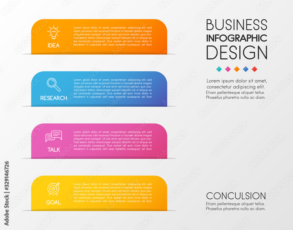 Business infographic design. Vertical diagram with 4 elements. Vector