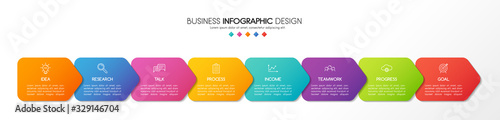 Diagram with business icons and 8 steps. Infograph design. Vector