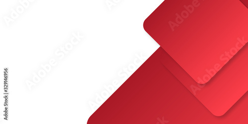 Red and white geometric corporate banner design with red rectangle and halftone decoration