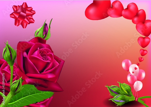 tarjeta de regalo o felicitaciones con rosa roja y corazones