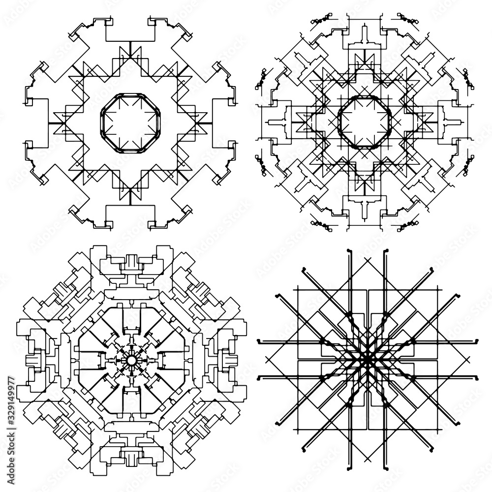 Vector  graphic mandala isolated on white background. The stylized elements of Gothic architecture. Sketch of tattoo.