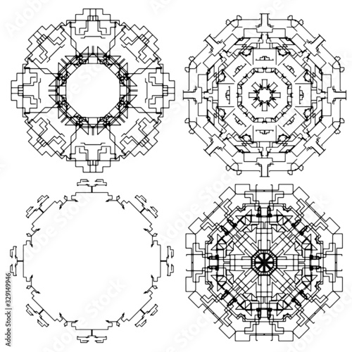 Vector  graphic mandala isolated on white background. The stylized elements of Gothic architecture. Sketch of tattoo.