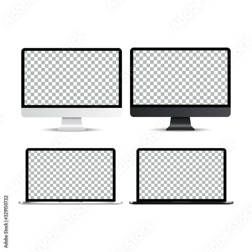 Realistic computer monitor isolated on white background. Vector mockup. Device in mockup style.