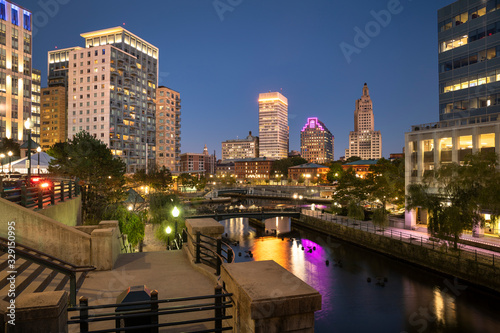 Downtown city view over the Woonasquatucket River canal in Providence Rhode Island USA photo
