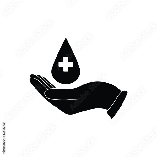hand holding blood transfusion icon 