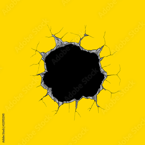 Hole in the wall. Comics style. Hand drawn vector illustration