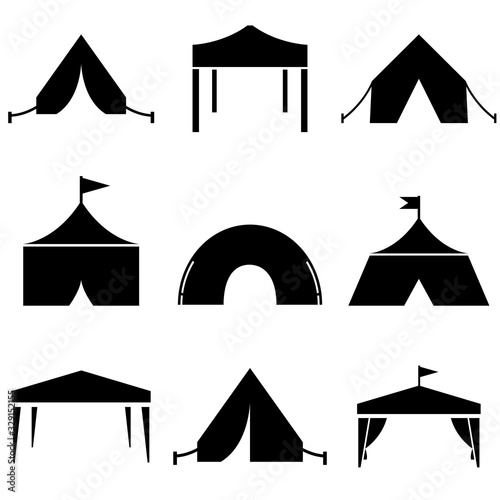 Tent set icon, logo isolated on white background photo