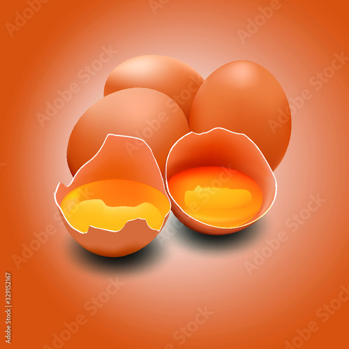 huevos y huevo roto mostrando su yema