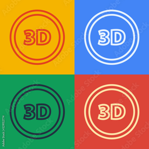 Pop art line 3D word icon isolated on color background. Vector Illustration