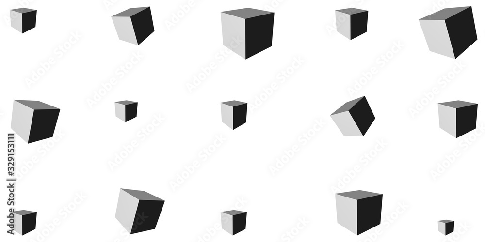 3d squares. The cube is black. On white background. Abstraction. Geometric figures