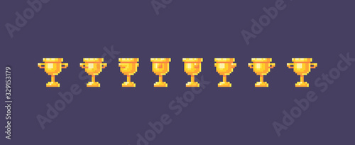 Pixel art winner cups symbol animation.