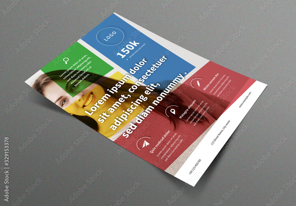 Creative Flyer Layout with Colored Overlay Shapes Stock テンプレート | Adobe ...