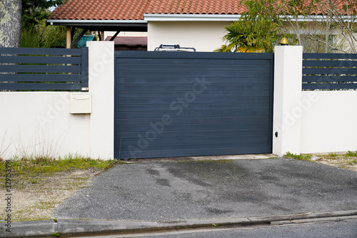 Aluminum gray portal of suburb house