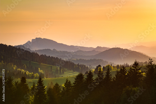 Pieniny Mountains at sunset. View from near Litmanova, Slovakia.